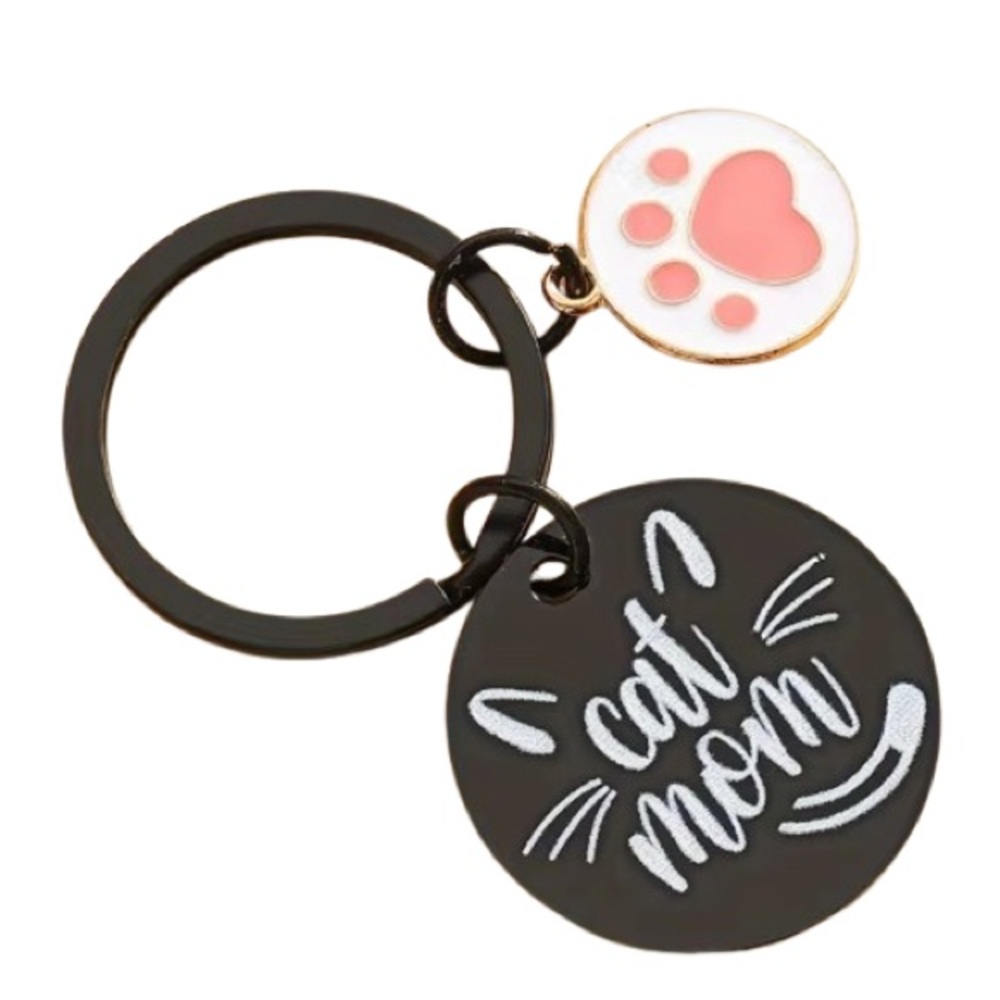 Cat Mom Keychain with Pink Paw Charm (A-09)